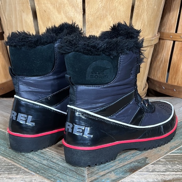♥️ Sorel ♥️ Tivoli II Black Red Faux Fur Waterproof Insulated Winter Snow Boots - Picture 5 of 11